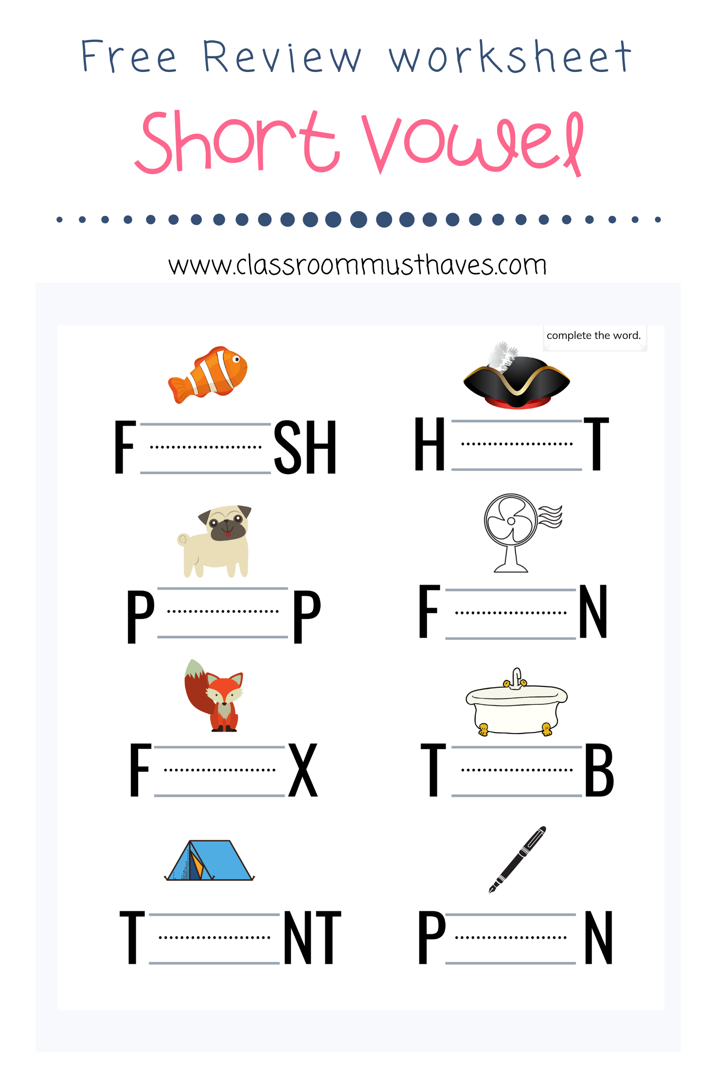 Short Vowel Sounds Worksheet