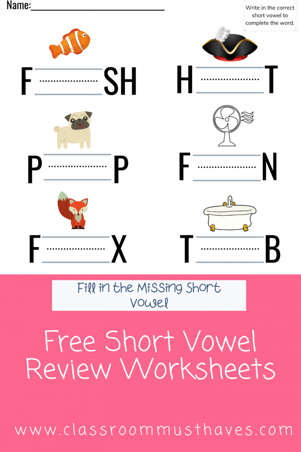 Free Short Vowel Worksheets for Kindergarten - Classroom Must Haves