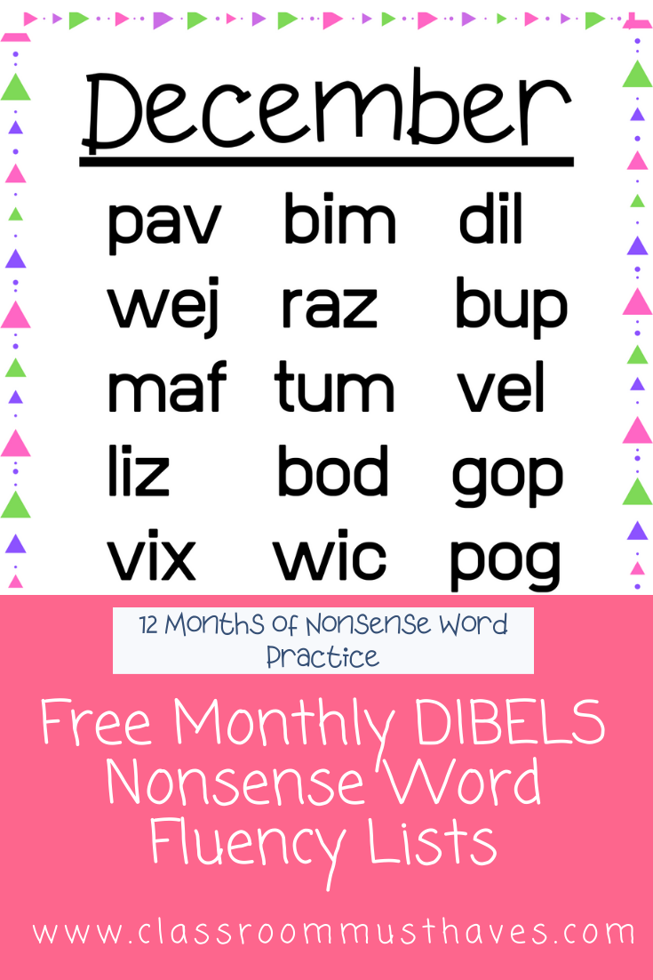 Dibels Nonsense Word Lists Classroom Must Haves