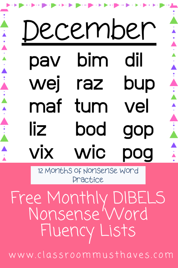 DIBELS Nonsense Word Lists Classroom Must Haves