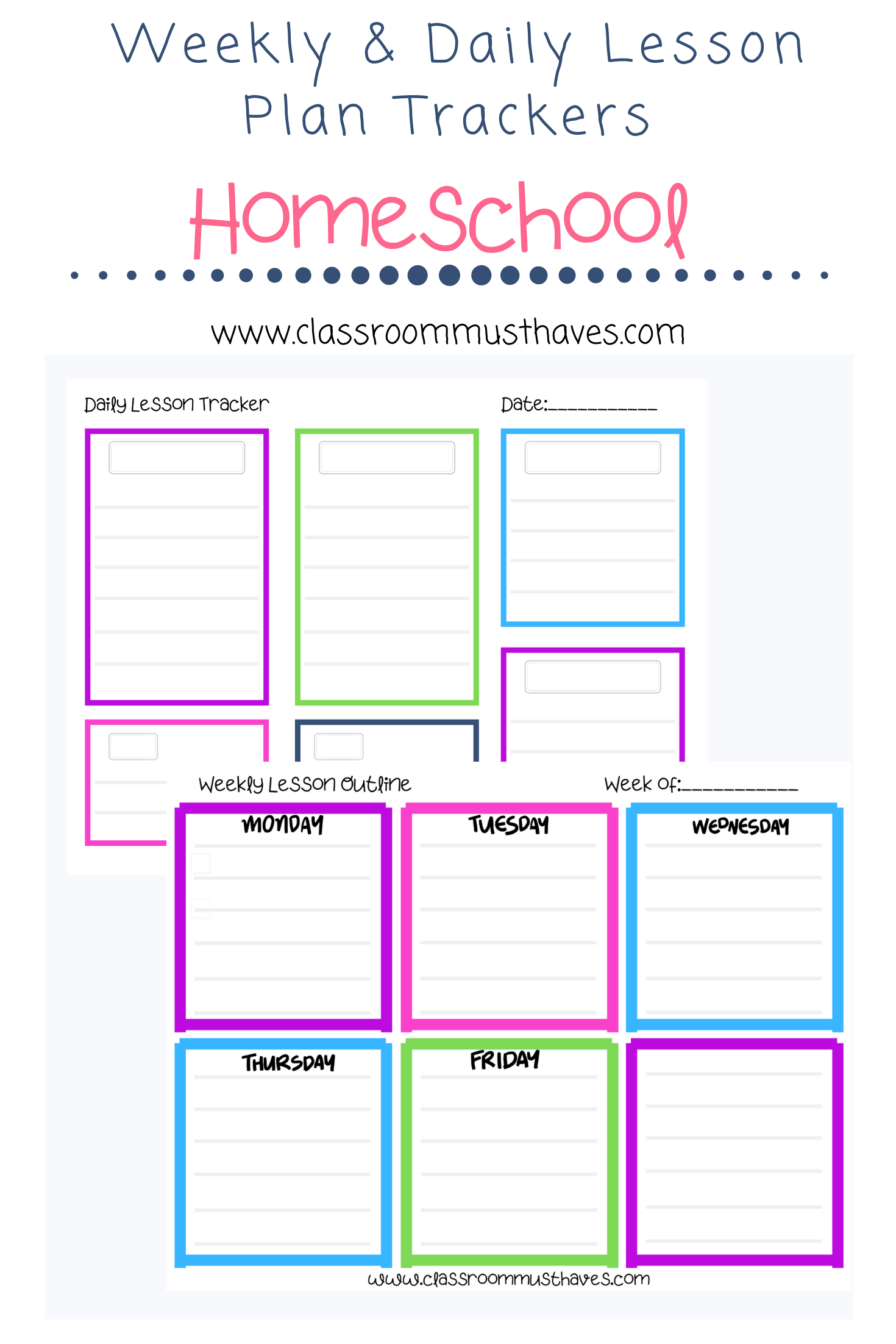 Free Daily and Weekly Homeschool Lesson Plan Trackers. via @classroommusthaves