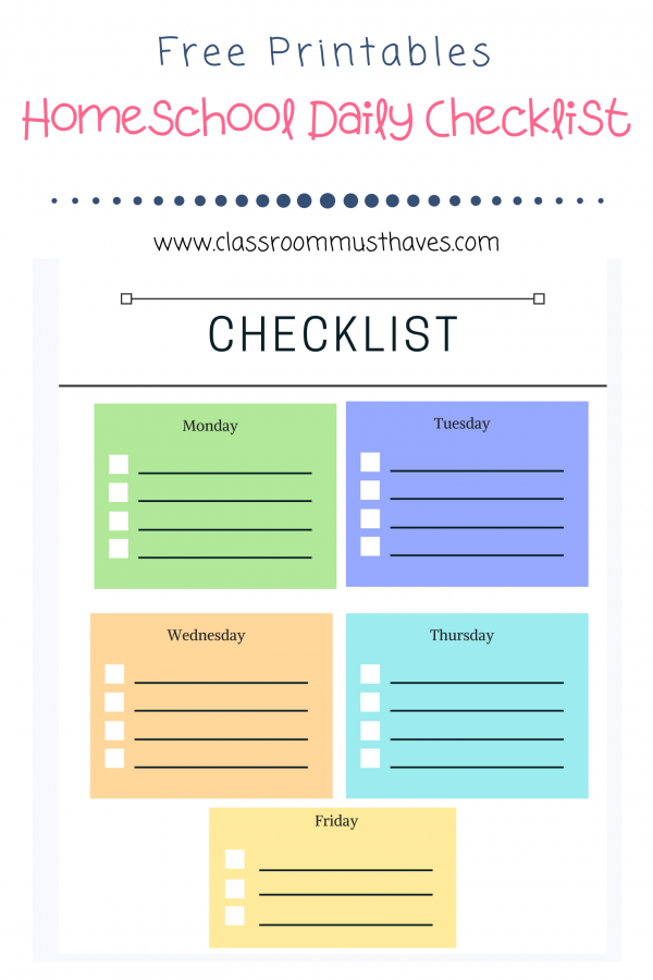 Homeschool Daily Checklist Classroom Must Haves