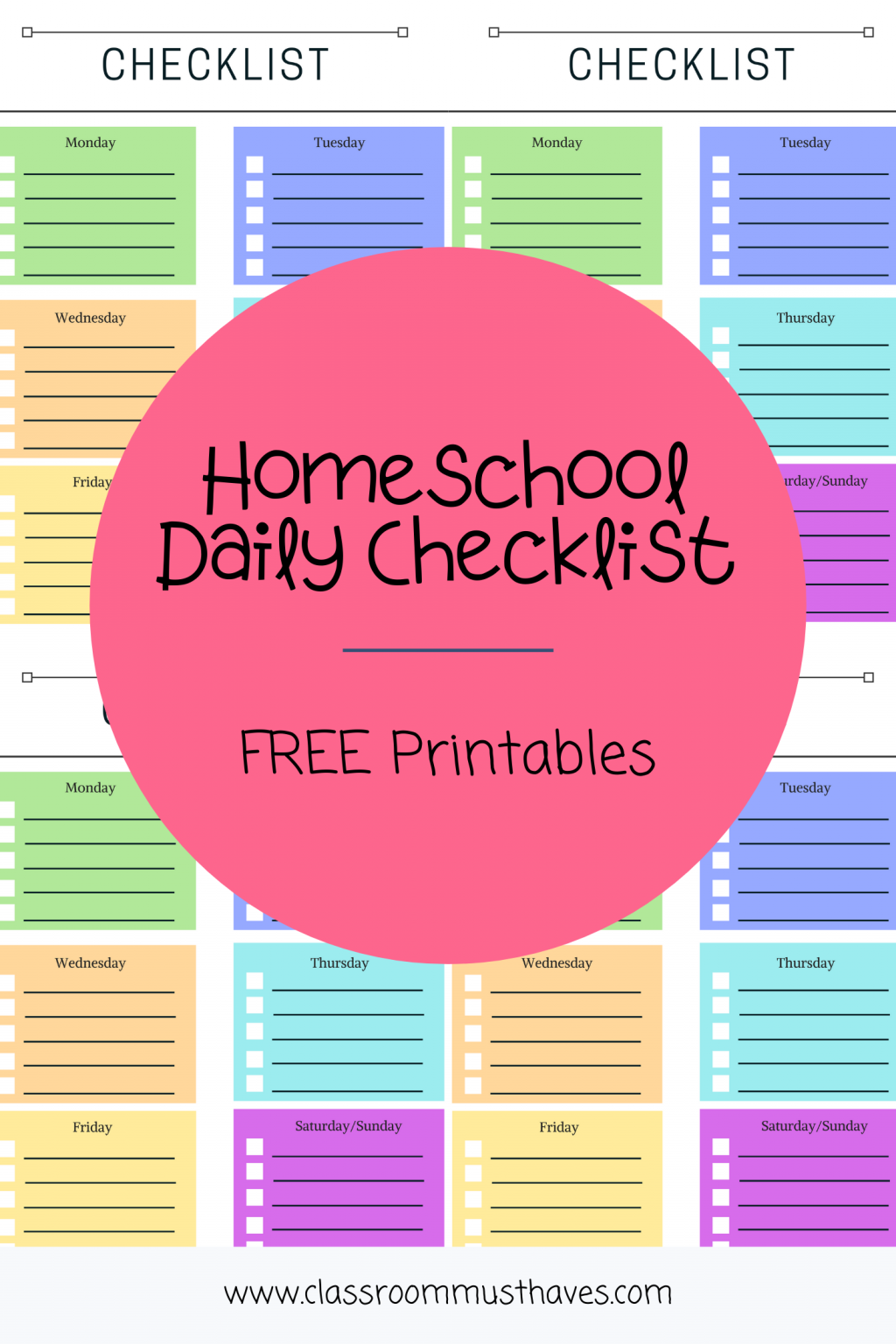 Homeschool Daily Checklist - Classroom Must Haves