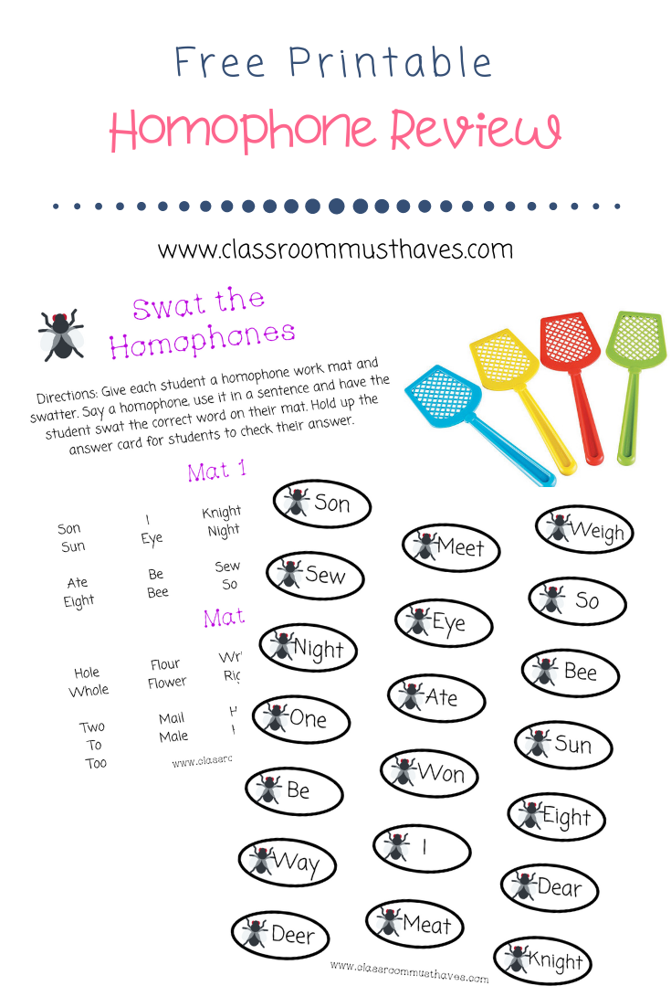 Free Homophone Swatting Game for review! Great activity to make a tricky subject fun! Download now! 