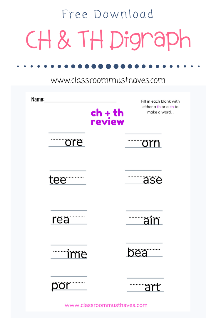 TH & CH Digraph Worksheet. Practice your digraph blends! www.classroommusthaves.com via @classroommusthaves