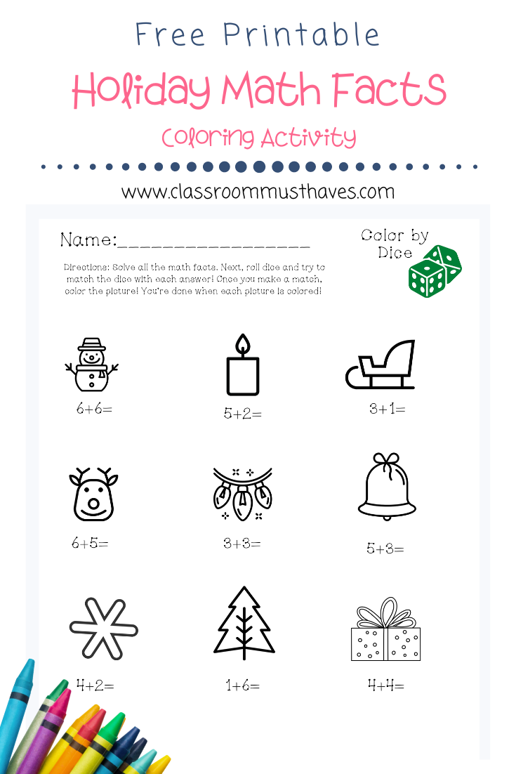 Learning addition facts doesn't have to be repetitive! Download your FREE Math Addition Facts Holiday Dice Activity today! Make learning fun! via @classroommusthaves