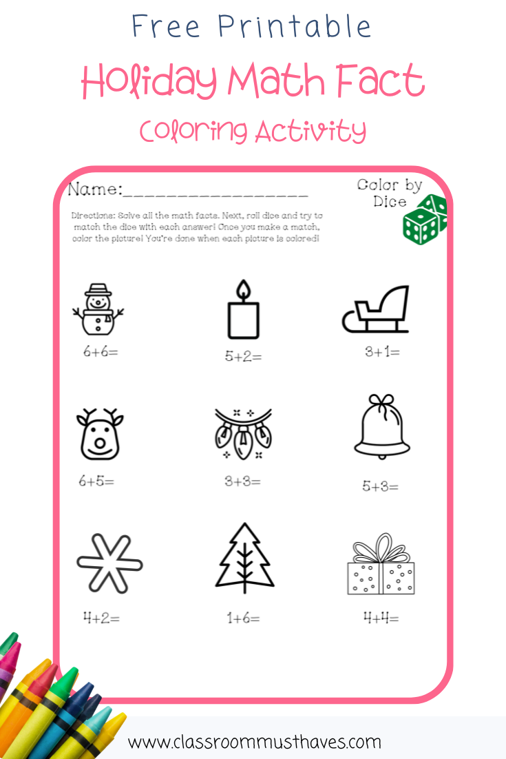 Learning addition facts doesn't have to be repetitive! Download your FREE Math Addition Facts Holiday Dice Activity today! Make learning fun! via @classroommusthaves