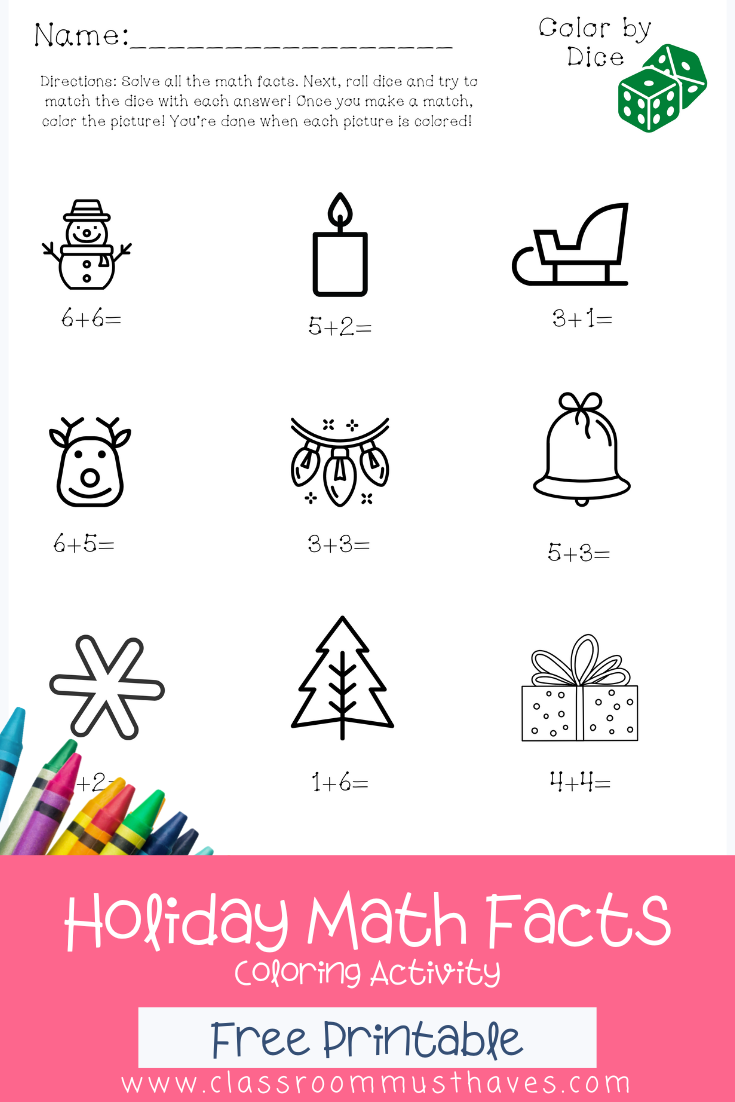 Learning addition facts doesn't have to be repetitive! Download your FREE Math Addition Facts Holiday Dice Activity today! Make learning fun! via @classroommusthaves