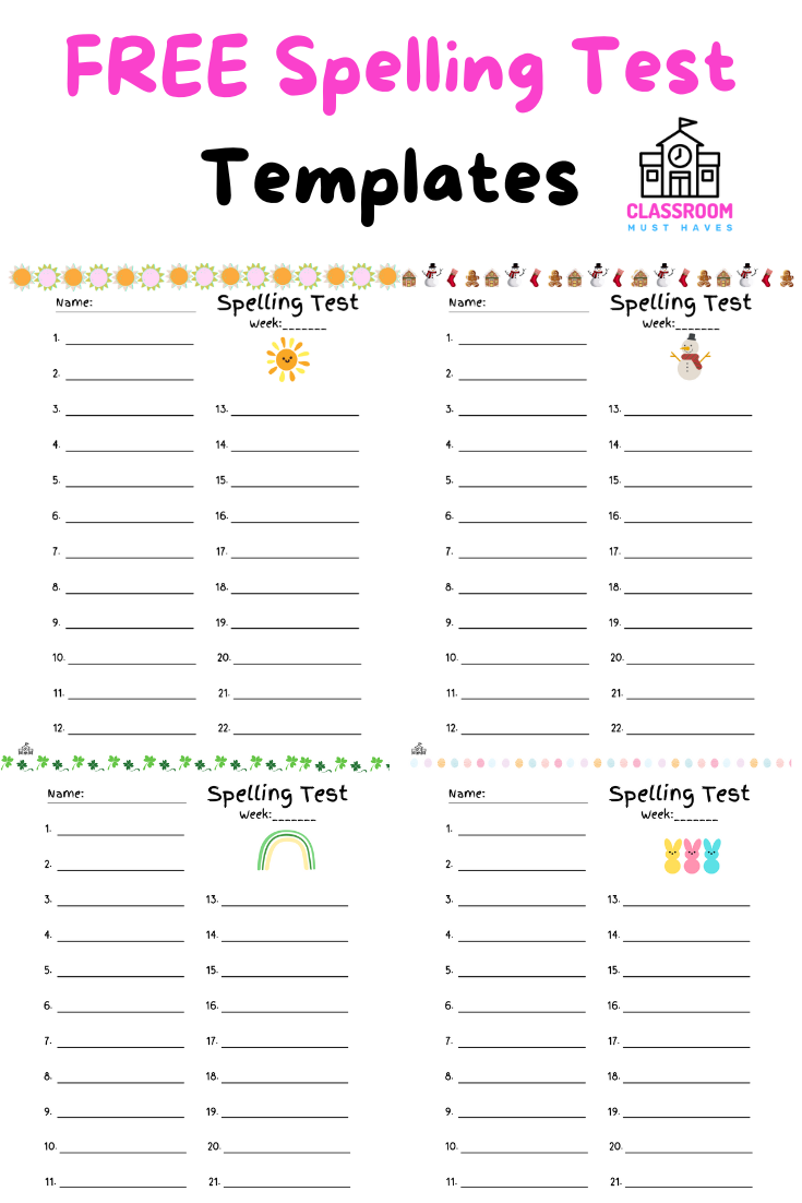 Free Spelling Test Templates Classroom Must Haves