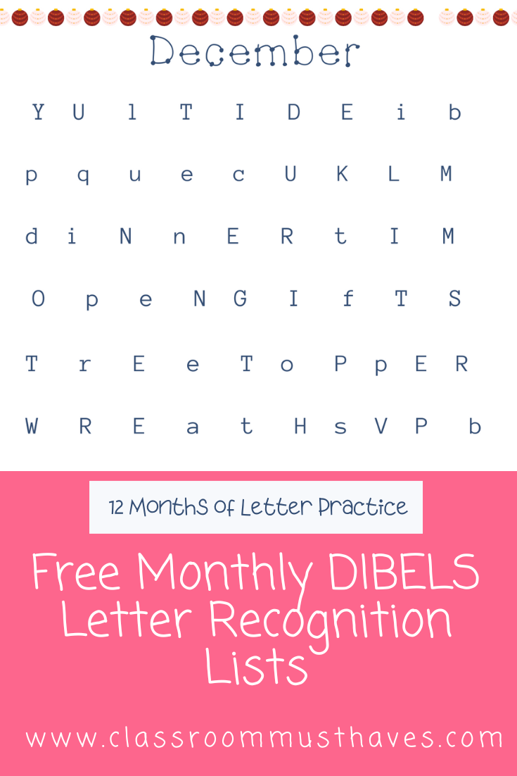 DIBELS Monthly Letter Naming Fluency Lists Classroom Must Haves