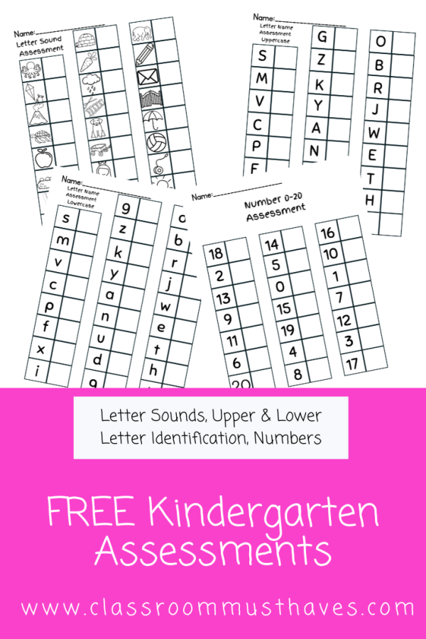 Free Kindergarten Assessments Classroom Must Haves