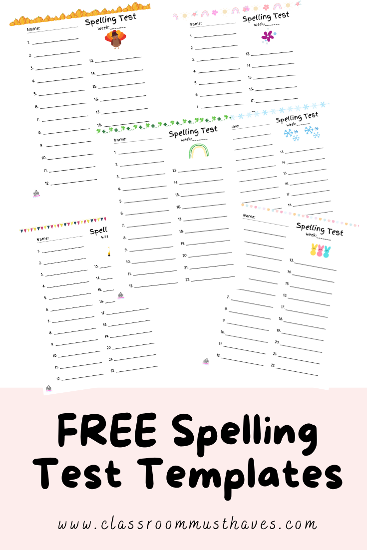 Free Spelling Test Templates