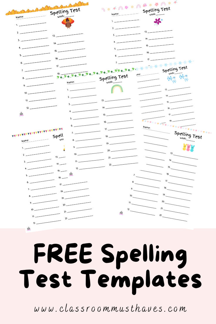 Free Spelling Test Templates Classroom Must Haves