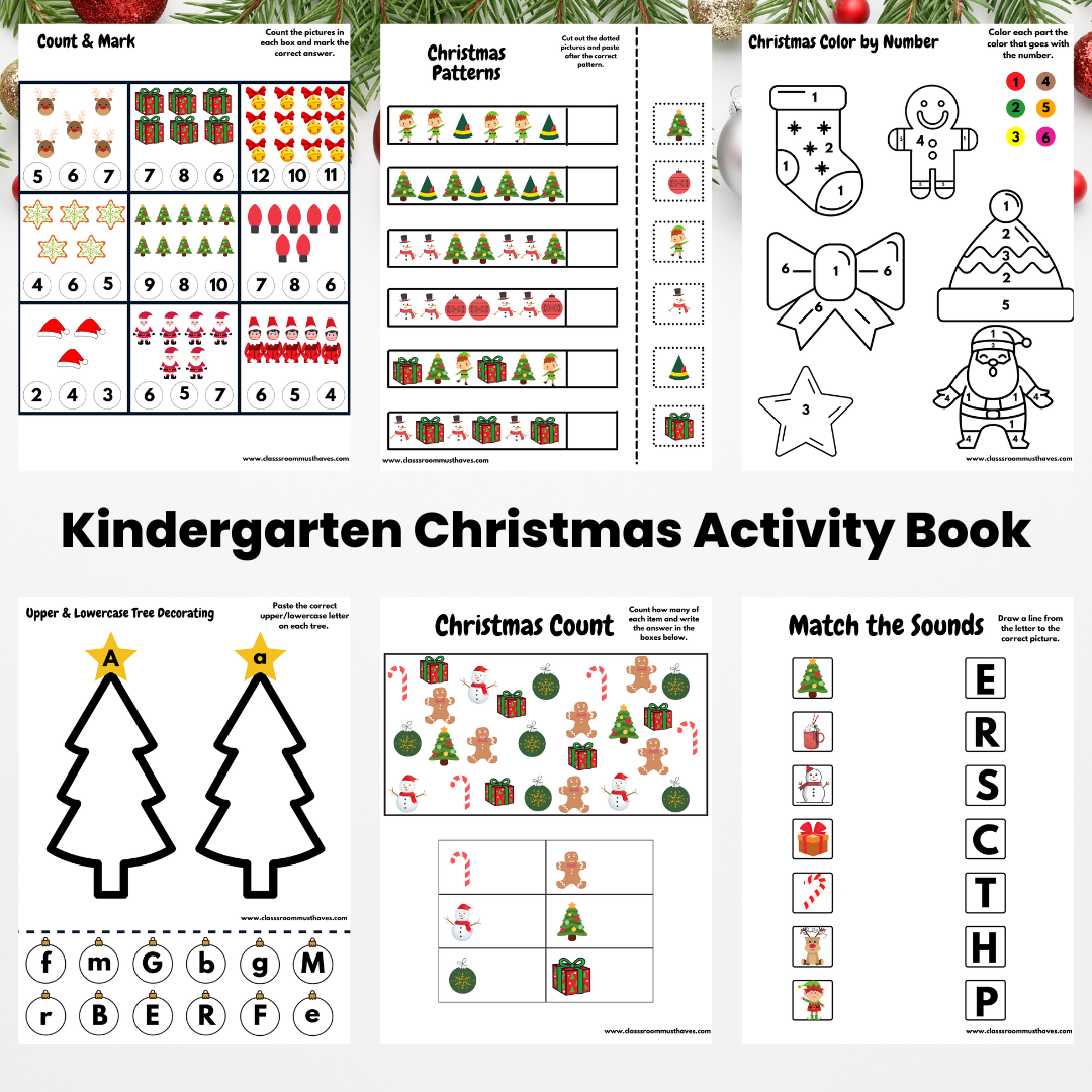 Kindergarten Christmas Activity Worksheets www.classroommusthaves.com via @classroommusthaves