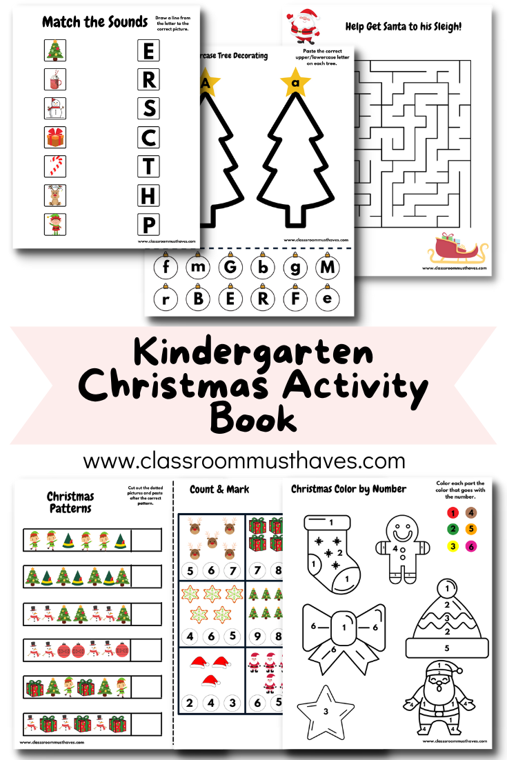 Kindergarten Christmas Activity Worksheets  via @classroommusthaves