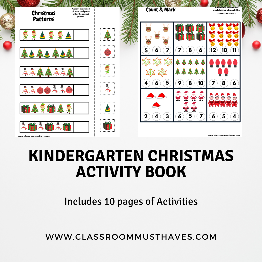 Kindergarten Christmas Activity Worksheets www.classroommusthaves.com via @classroommusthaves