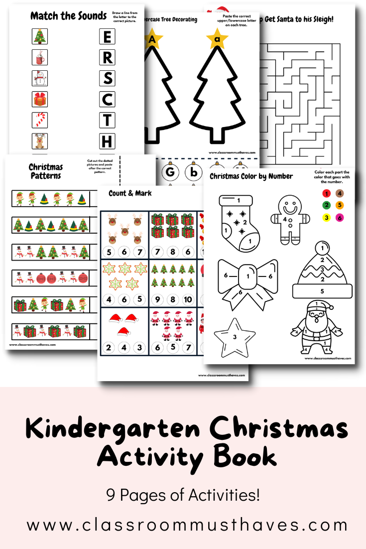 Kindergarten Christmas Activity Worksheets www.classroommusthaves.com via @classroommusthaves