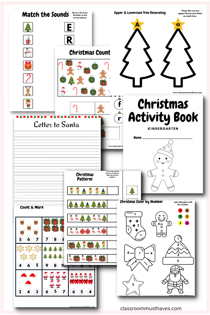 Kindergarten Christmas Activity Worksheets www.classroommusthaves.com via @classroommusthaves