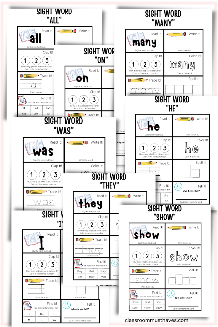 Examples of Sight Word Workbook